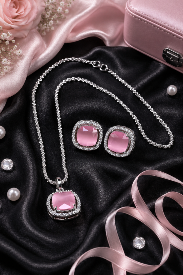 Rhodium finish divine halo necklace set