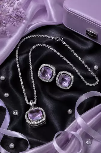 Rhodium finish radiance crest necklace set