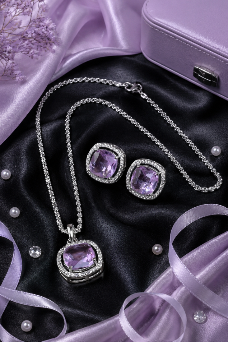 Rhodium finish radiance crest necklace set