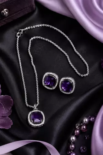 Rhodium finish celestial glow necklace set