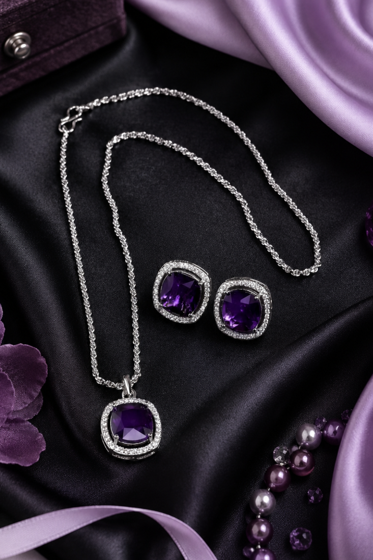 Rhodium finish celestial glow necklace set