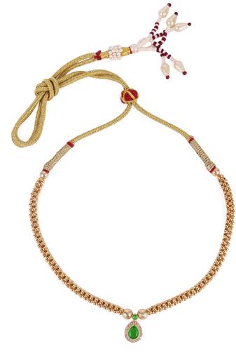 oval small golden balls green kundan brass gold plated choker traditional necklace for women
