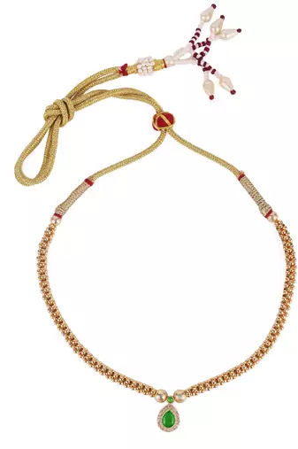 oval small golden balls green kundan brass gold plated choker traditional necklace for women