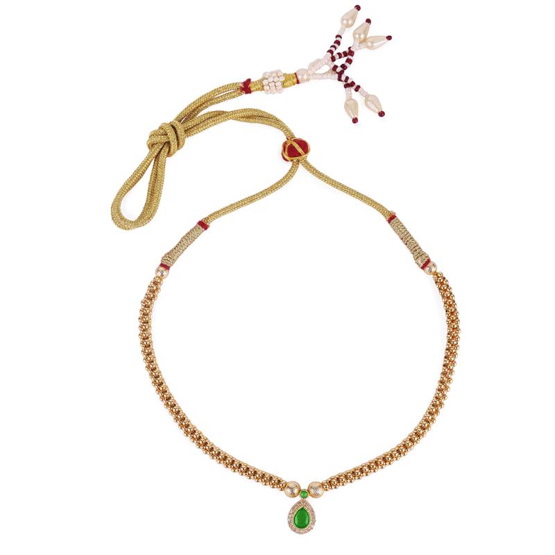 oval small golden balls green kundan brass gold plated choker traditional necklace for women