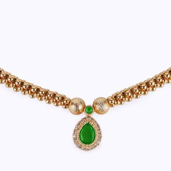 oval small golden balls green kundan brass gold plated choker traditional necklace for women 2