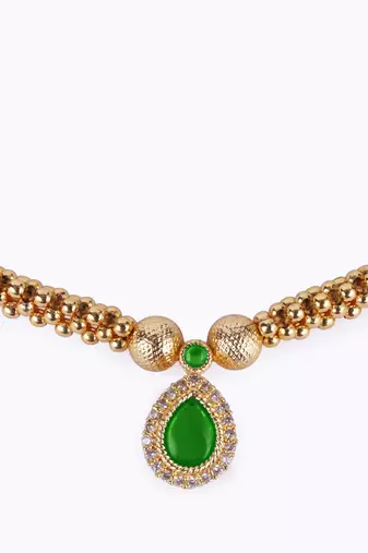 oval small golden balls green kundan brass gold plated choker traditional necklace for women