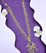 elegant oval half moon shape brass kundan antique gold plated long haram necklace for women