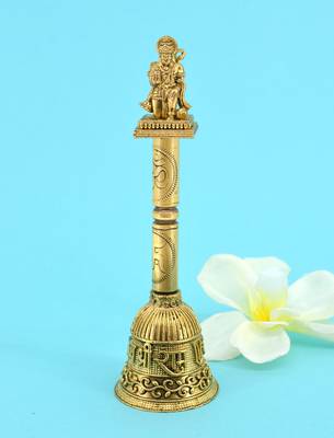 traditional "jai shree ram and hanuman ji" brass antique gold plated bell(pooja ghantee) 1