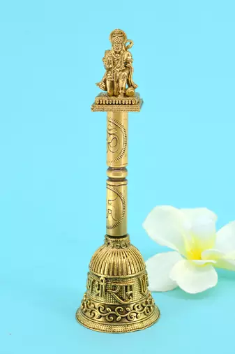 traditional "jai shree ram and hanuman ji" brass antique gold plated bell(pooja ghantee)