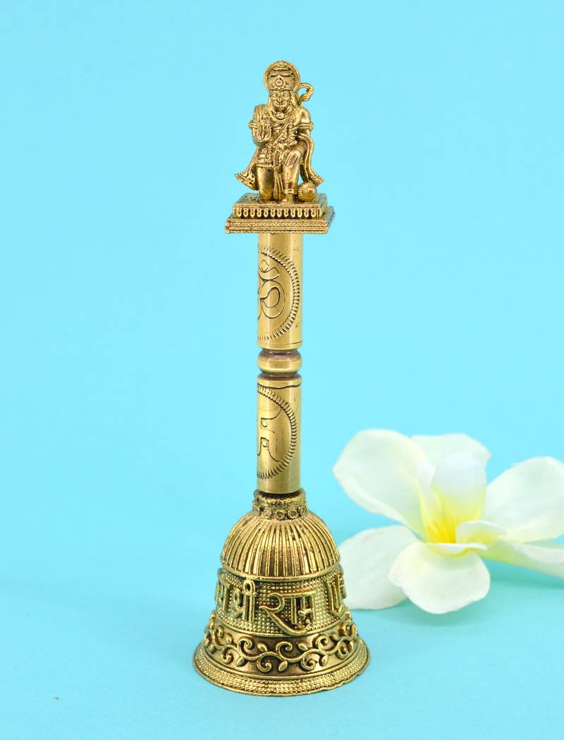 traditional "jai shree ram and hanuman ji" brass antique gold plated bell(pooja ghantee)