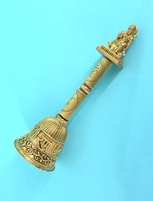 traditional "jai shree ram and hanuman ji" brass antique gold plated bell(pooja ghantee) 3