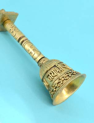 traditional "jai shree ram and hanuman ji" brass antique gold plated bell(pooja ghantee) 5