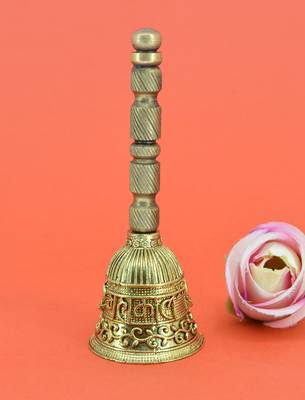 traditional "mahakaal writing word" brass antique gold plated bell(pooja ghantee) 1