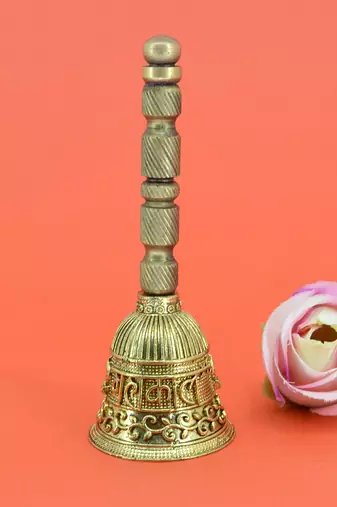 traditional "mahakaal writing word" brass antique gold plated bell(pooja ghantee)