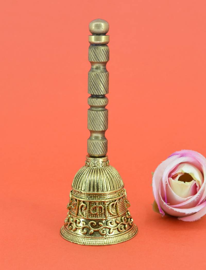 traditional "mahakaal writing word" brass antique gold plated bell(pooja ghantee)