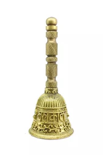 traditional "mahakaal writing word" brass antique gold plated bell(pooja ghantee)