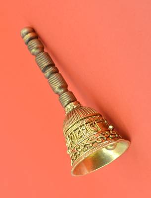 traditional "mahakaal writing word" brass antique gold plated bell(pooja ghantee) 3