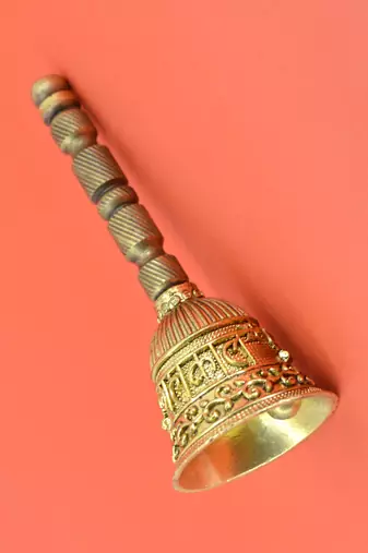 traditional "mahakaal writing word" brass antique gold plated bell(pooja ghantee)