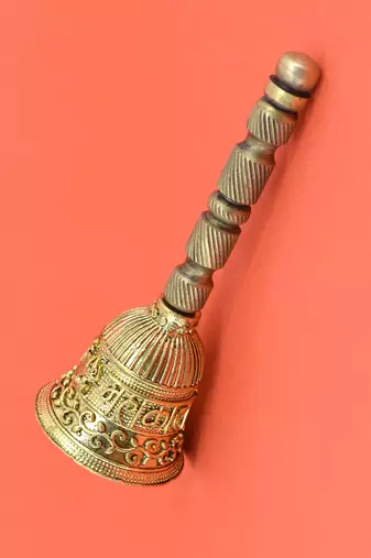 traditional "mahakaal writing word" brass antique gold plated bell(pooja ghantee)