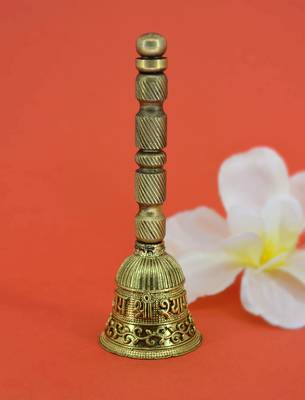 traditional "jai shree shyam" brass antique gold plated bell(pooja ghantee) 1