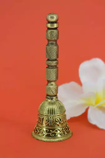 traditional "jai shree shyam" brass antique gold plated bell(pooja ghantee)
