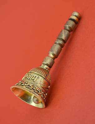 traditional "jai shree shyam" brass antique gold plated bell(pooja ghantee) 3