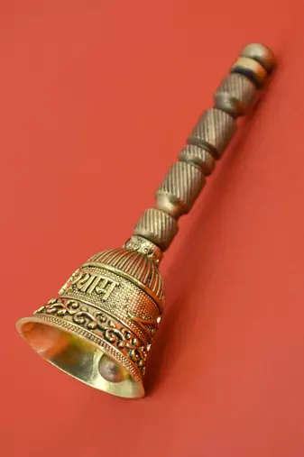 traditional "jai shree shyam" brass antique gold plated bell(pooja ghantee)