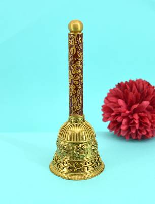 traditional flower design brass antique gold plated bell(pooja ghantee) 1