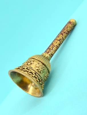 traditional flower design brass antique gold plated bell(pooja ghantee) 3