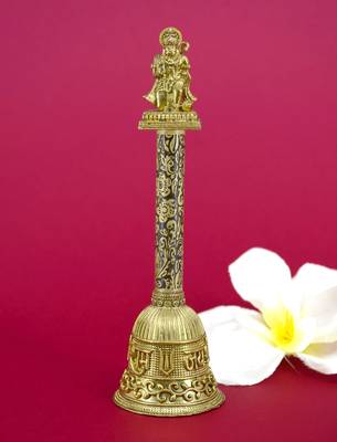 traditional "jai shree ram and hanuman ji" brass antique gold plated bell(pooja ghantee) 1