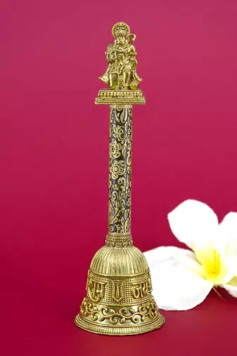traditional "jai shree ram and hanuman ji" brass antique gold plated bell(pooja ghantee)