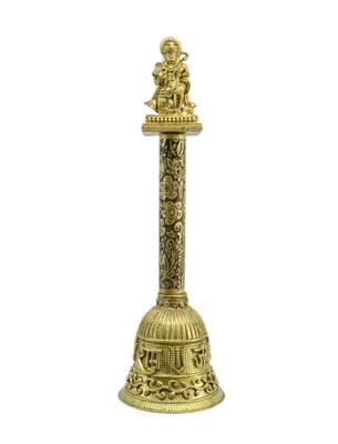 traditional "jai shree ram and hanuman ji" brass antique gold plated bell(pooja ghantee) 2