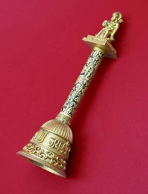 traditional "jai shree ram and hanuman ji" brass antique gold plated bell(pooja ghantee) 4