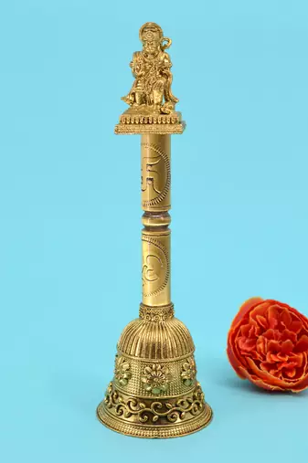 traditional "hanuman ji" brass antique gold plated bell(pooja ghantee)