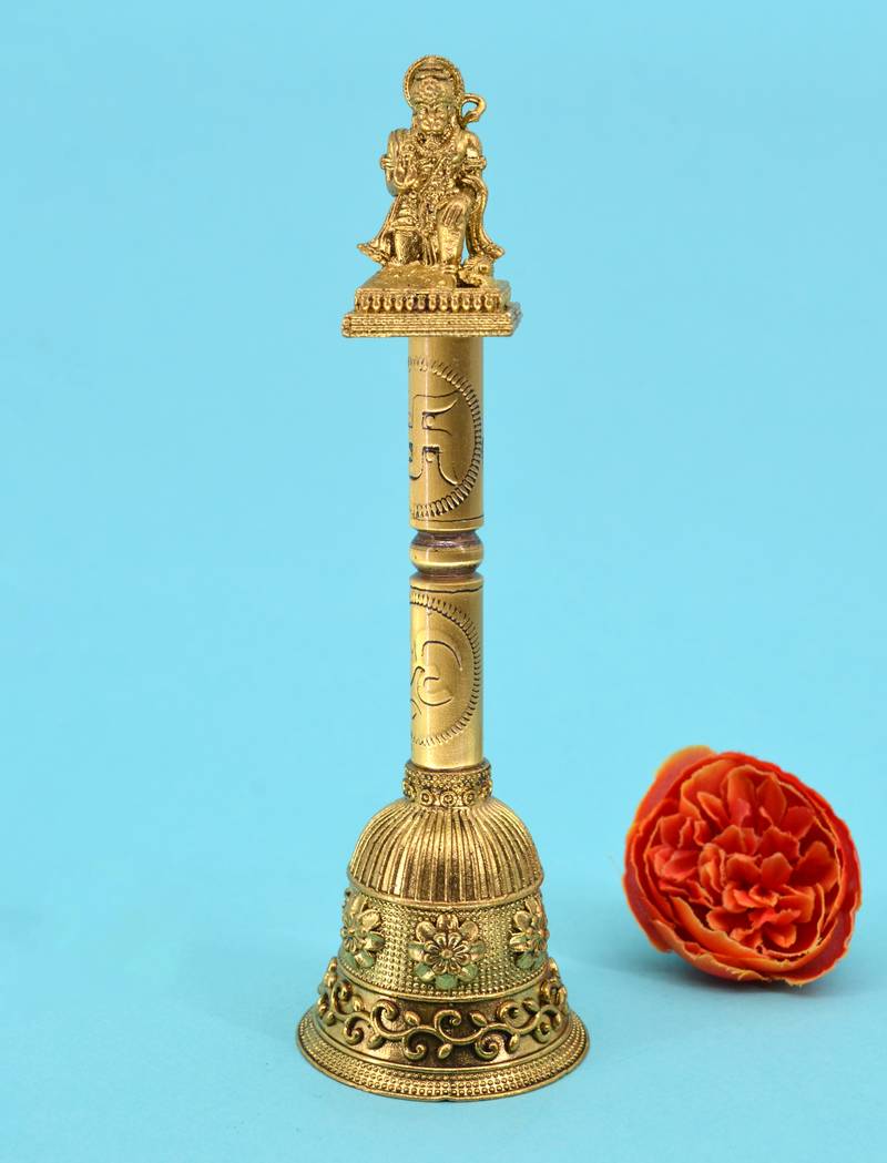 traditional "hanuman ji" brass antique gold plated bell(pooja ghantee)