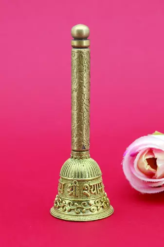 traditional "jai shree shyam" brass antique gold plated bell(pooja ghantee)