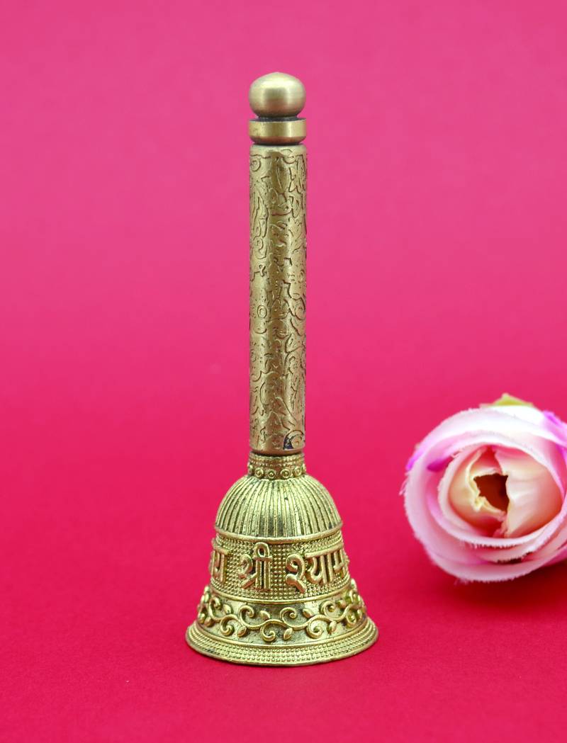 traditional "jai shree shyam" brass antique gold plated bell(pooja ghantee)