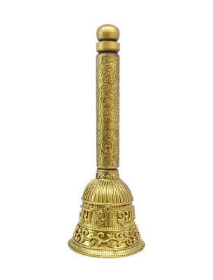 traditional "jai shree shyam" brass antique gold plated bell(pooja ghantee) 2
