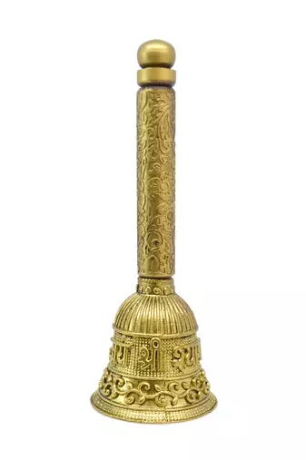 traditional "jai shree shyam" brass antique gold plated bell(pooja ghantee)