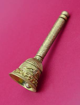 traditional "jai shree shyam" brass antique gold plated bell(pooja ghantee) 3