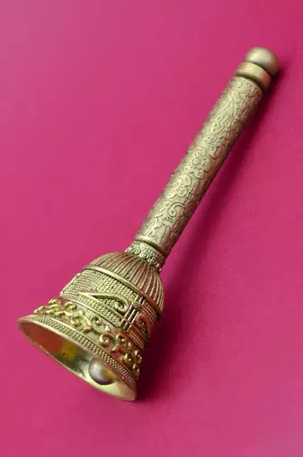 traditional "jai shree shyam" brass antique gold plated bell(pooja ghantee)