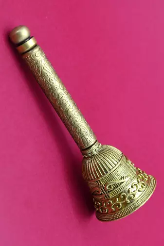 traditional "jai shree shyam" brass antique gold plated bell(pooja ghantee)