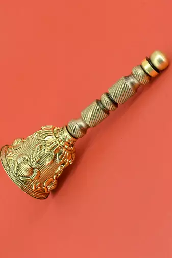 traditional "kalash design" brass antique gold plated bell(pooja ghantee)