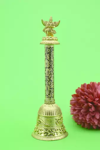 traditional "god garuda and shree shyam" brass antique gold plated bell(pooja ghantee)
