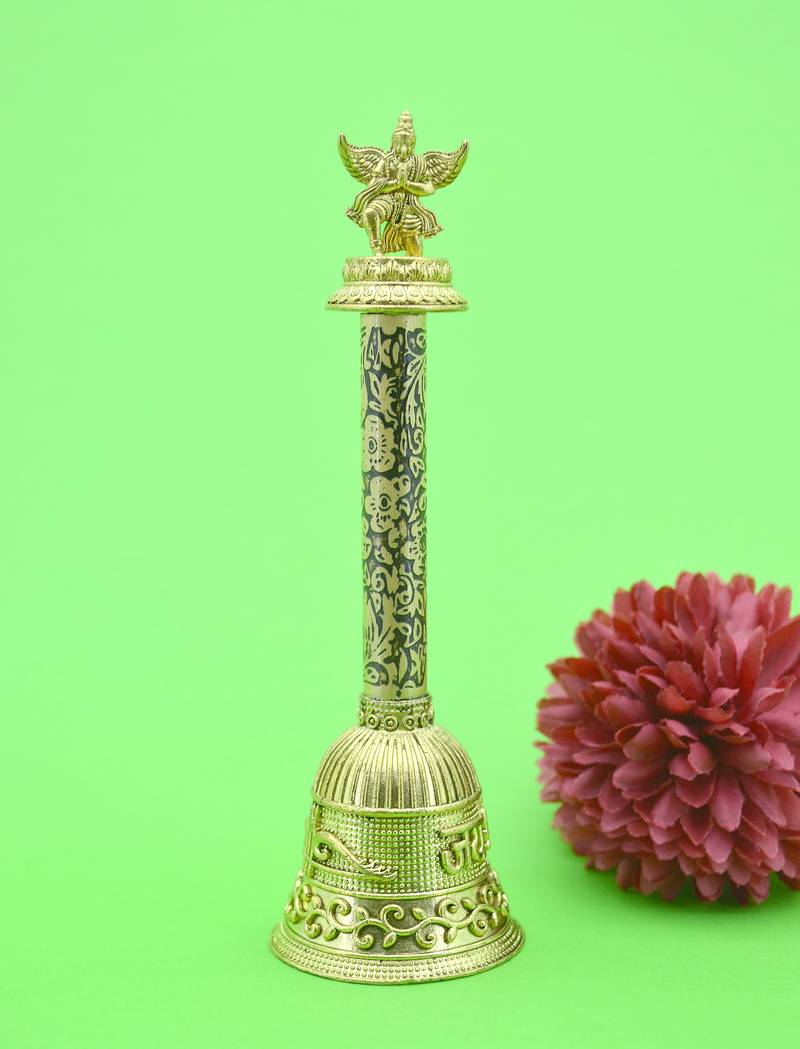 traditional "god garuda and shree shyam" brass antique gold plated bell(pooja ghantee)