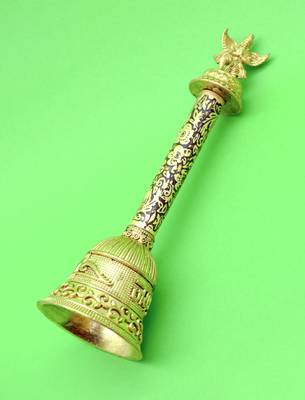 traditional "god garuda and shree shyam" brass antique gold plated bell(pooja ghantee) 5