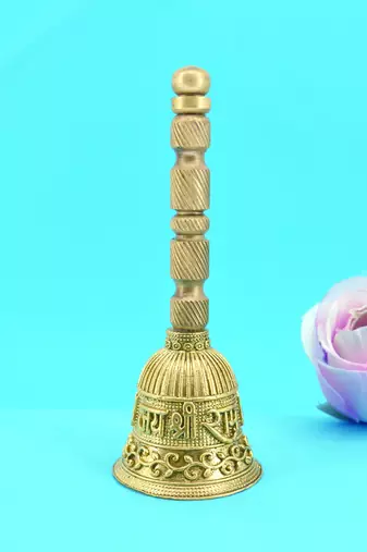 traditional "jai shree ram" brass antique gold plated bell(pooja ghantee)