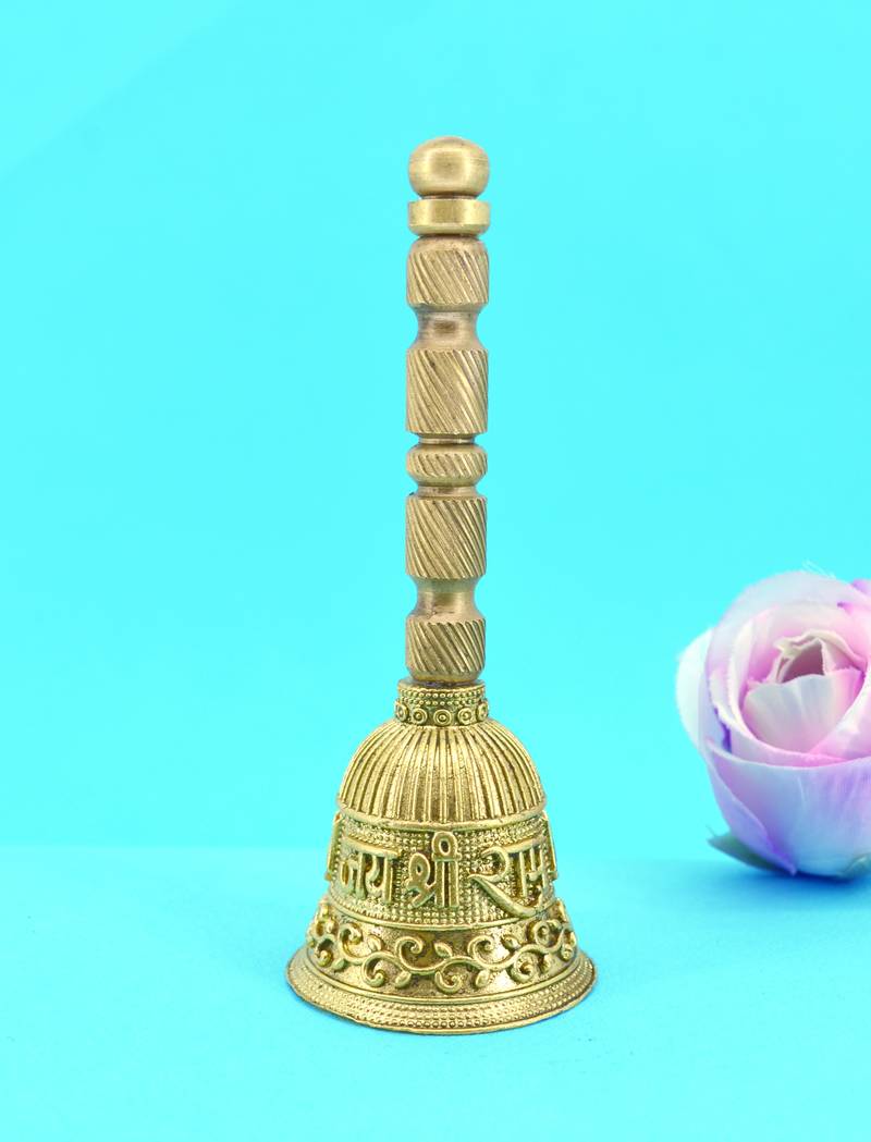 traditional "jai shree ram" brass antique gold plated bell(pooja ghantee)
