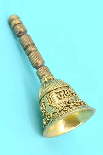traditional "jai shree ram" brass antique gold plated bell(pooja ghantee)