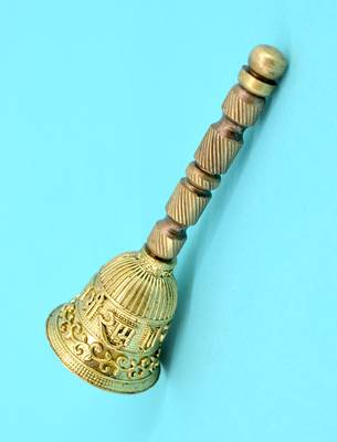 traditional "jai shree ram" brass antique gold plated bell(pooja ghantee) 4